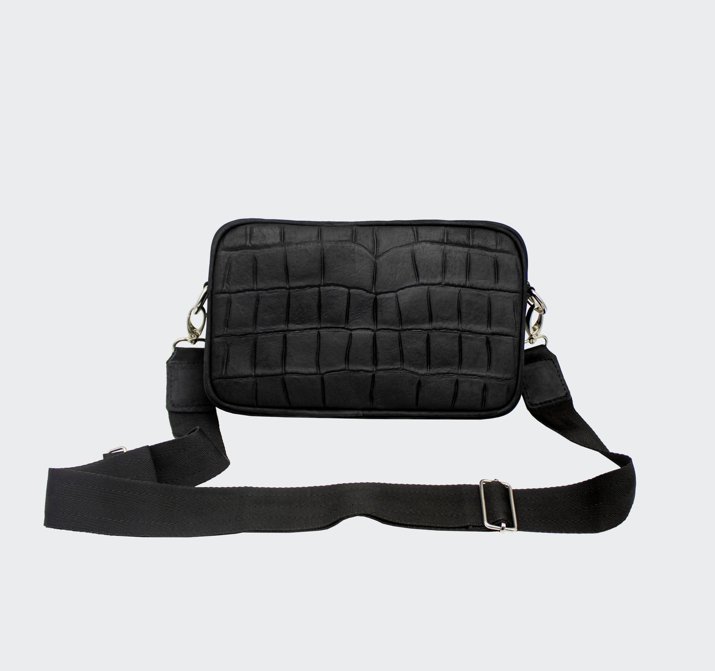 Bolso Cruzado Piel Grabado Cocodrilo Negro