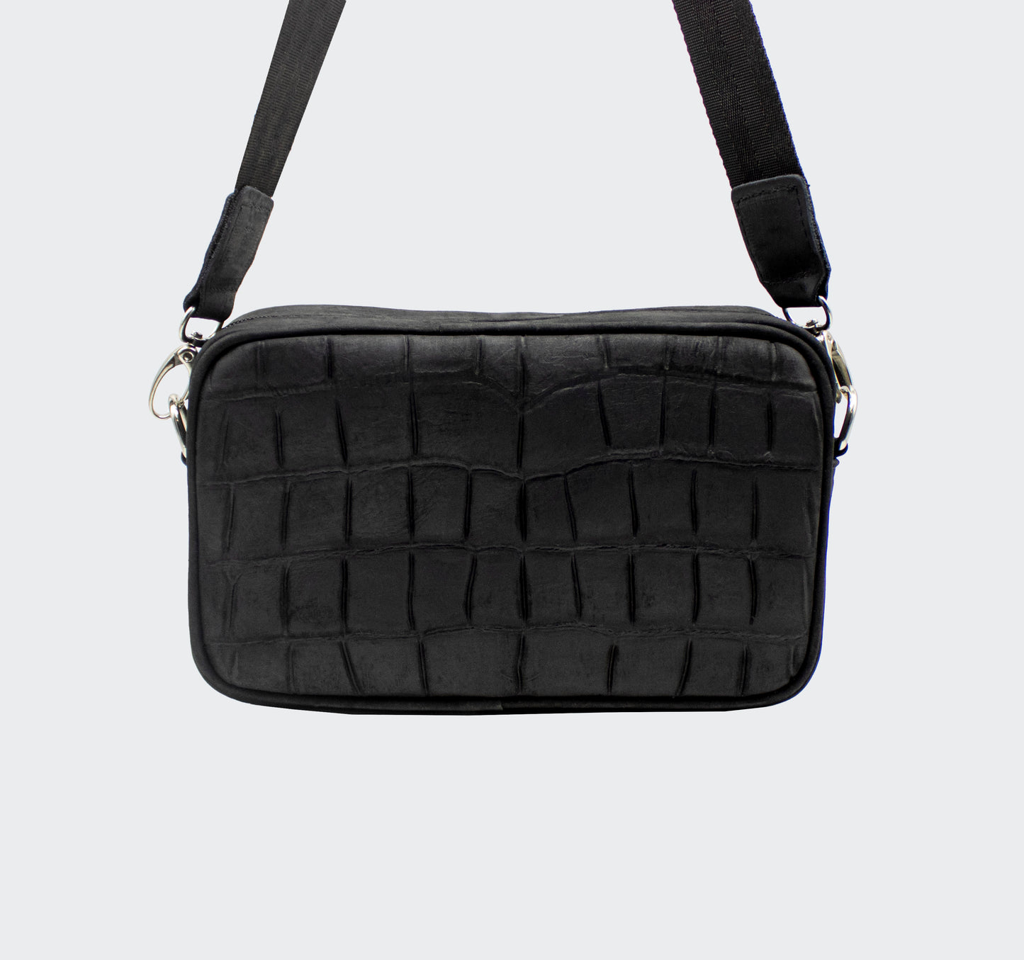 Bolso Cruzado Piel Grabado Cocodrilo Negro