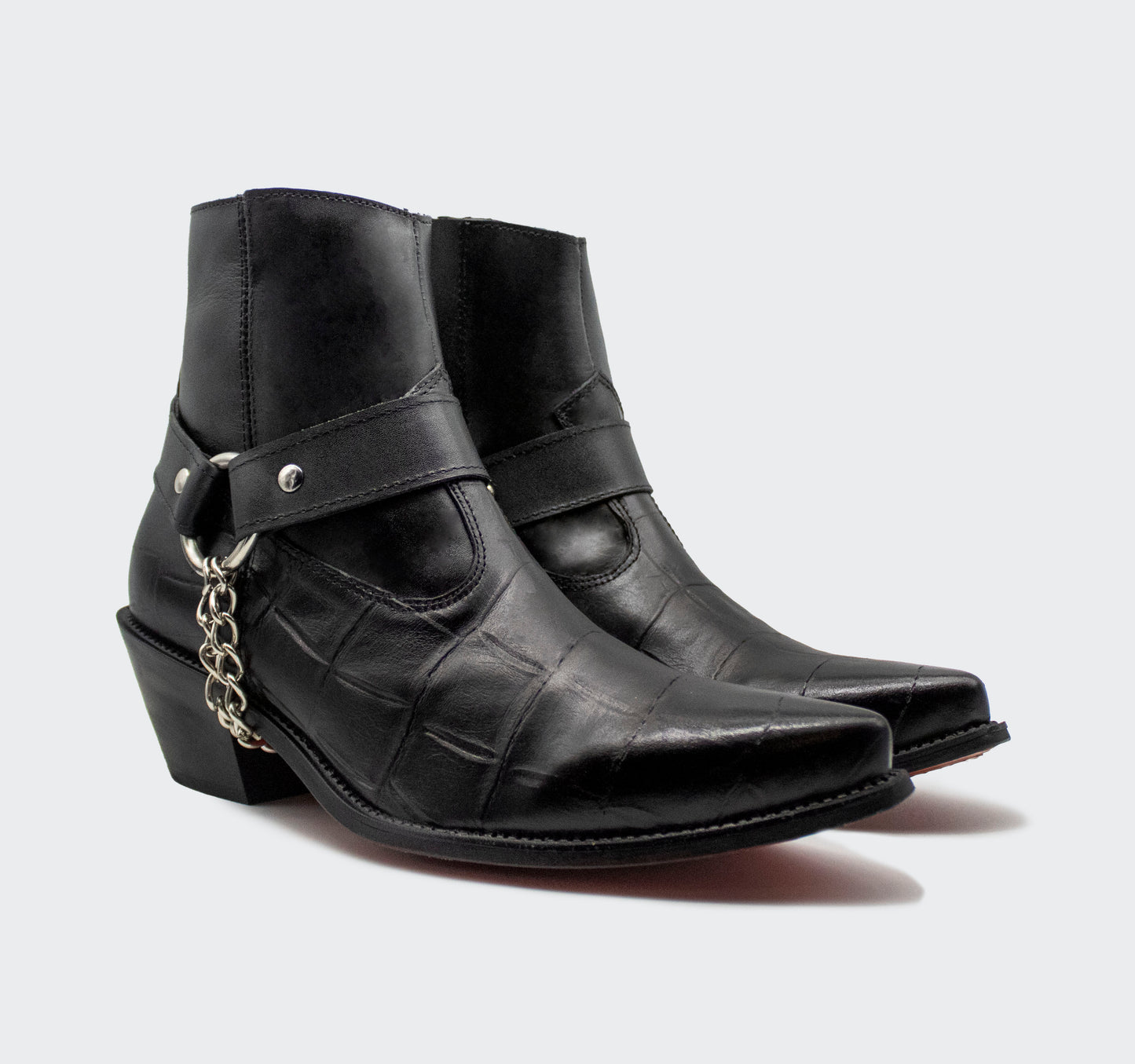 Cowboy Grabado Cocodrilo Piel Negro