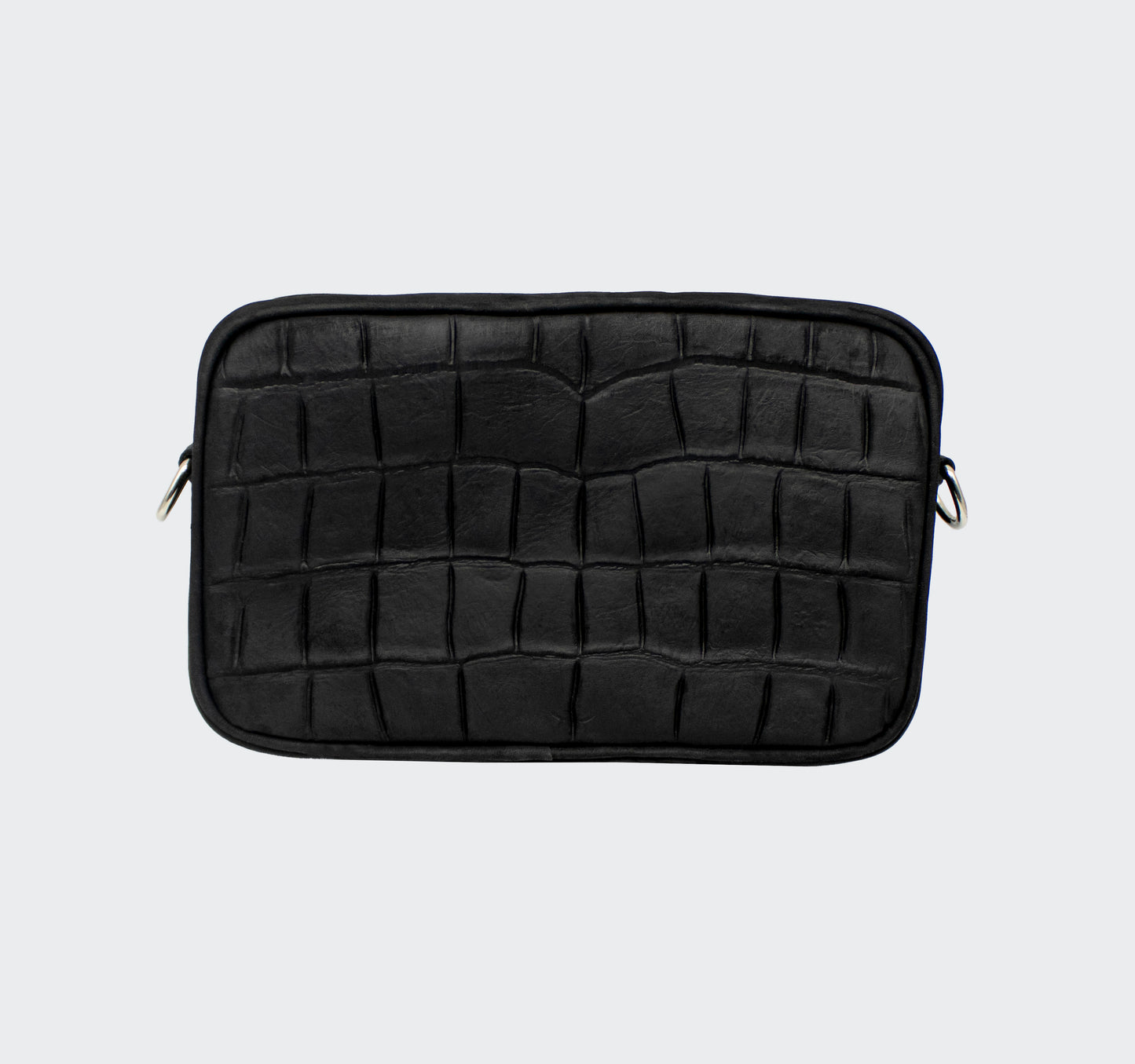 Bolso Cruzado Piel Grabado Cocodrilo Negro