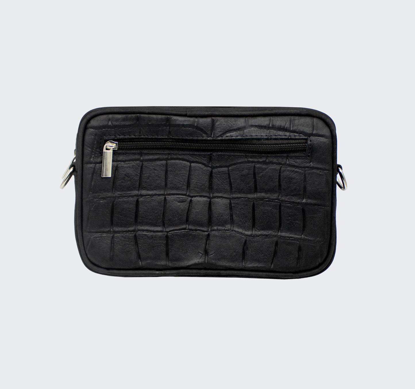 Bolso Cruzado Piel Grabado Cocodrilo Negro